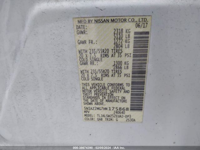 Photo 8 VIN: 5N1AZ2MG7HN175868 - NISSAN MURANO 