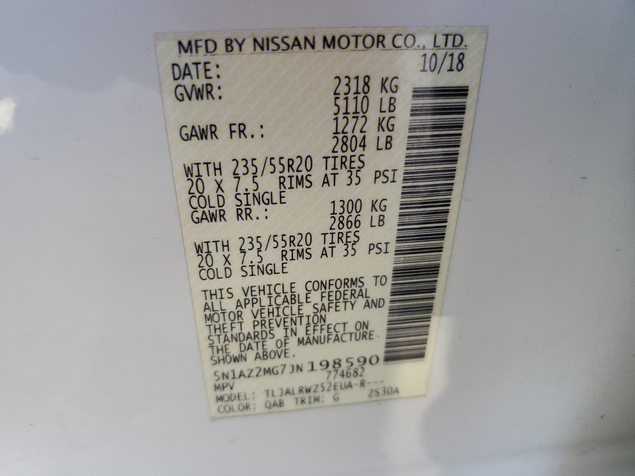 Photo 13 VIN: 5N1AZ2MG7JN198590 - NISSAN MURANO 