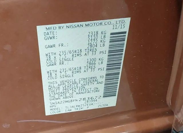 Photo 8 VIN: 5N1AZ2MG8FN283672 - NISSAN MURANO 