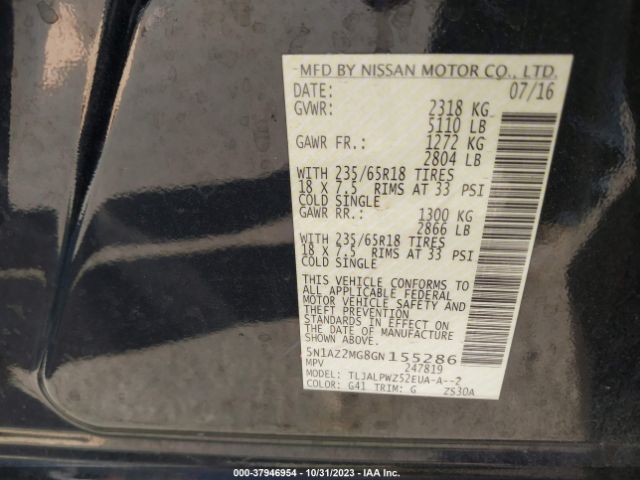 Photo 8 VIN: 5N1AZ2MG8GN155286 - NISSAN MURANO 