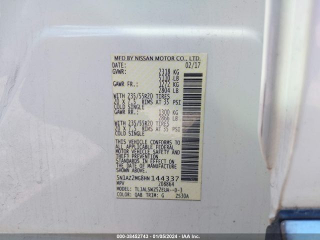 Photo 8 VIN: 5N1AZ2MG8HN144337 - NISSAN MURANO 