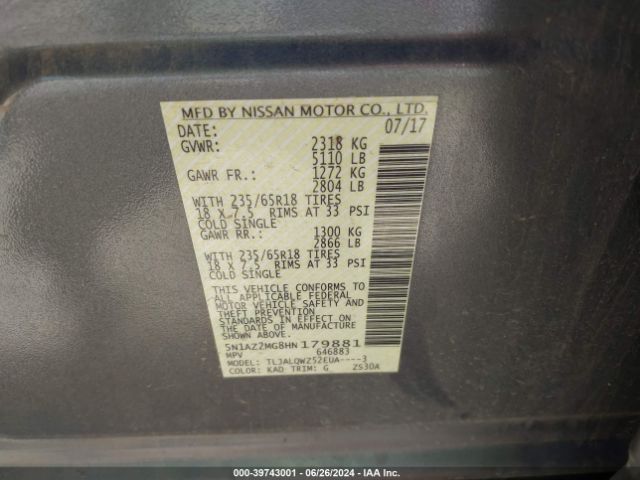 Photo 8 VIN: 5N1AZ2MG8HN179881 - NISSAN MURANO 