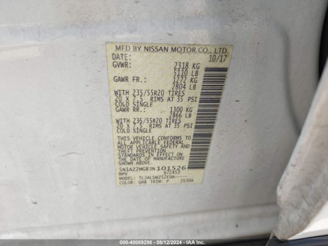 Photo 8 VIN: 5N1AZ2MG8JN101526 - NISSAN MURANO 