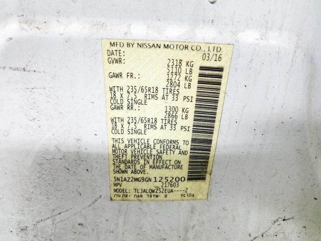 Photo 9 VIN: 5N1AZ2MG9GN125200 - NISSAN MURANO S 