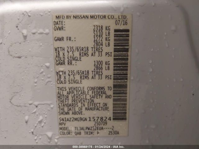 Photo 8 VIN: 5N1AZ2MG9GN157824 - NISSAN MURANO 