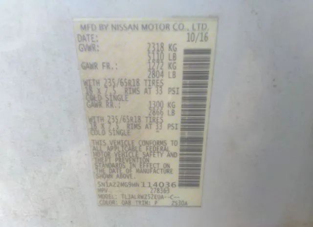 Photo 8 VIN: 5N1AZ2MG9HN114036 - NISSAN MURANO 