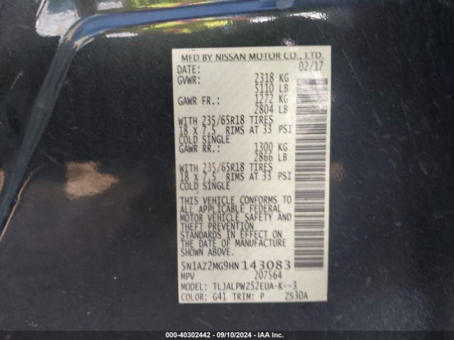 Photo 8 VIN: 5N1AZ2MG9HN143083 - NISSAN MURANO 