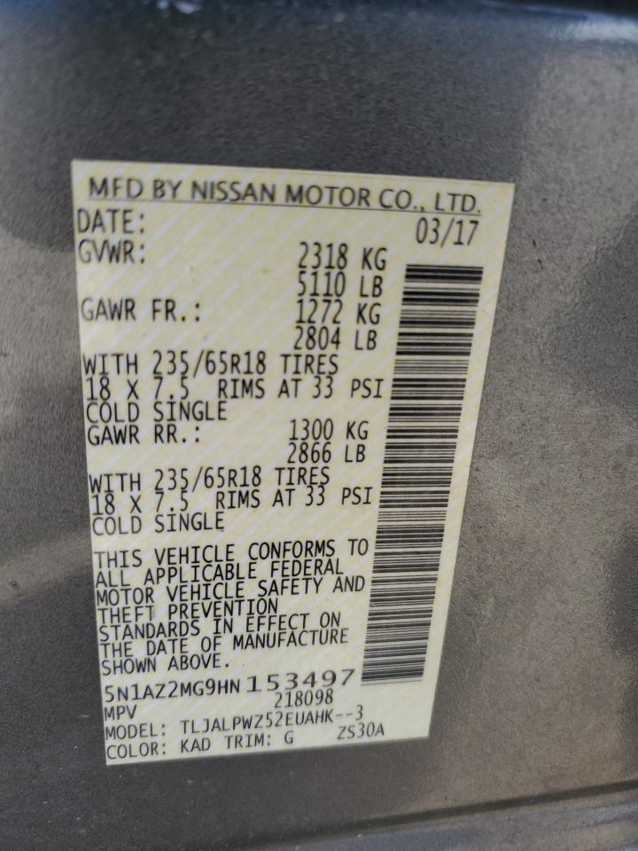 Photo 12 VIN: 5N1AZ2MG9HN153497 - NISSAN MURANO 