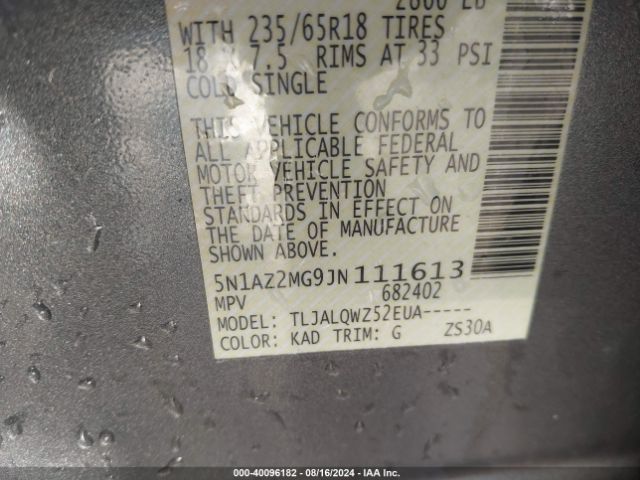 Photo 8 VIN: 5N1AZ2MG9JN111613 - NISSAN MURANO 