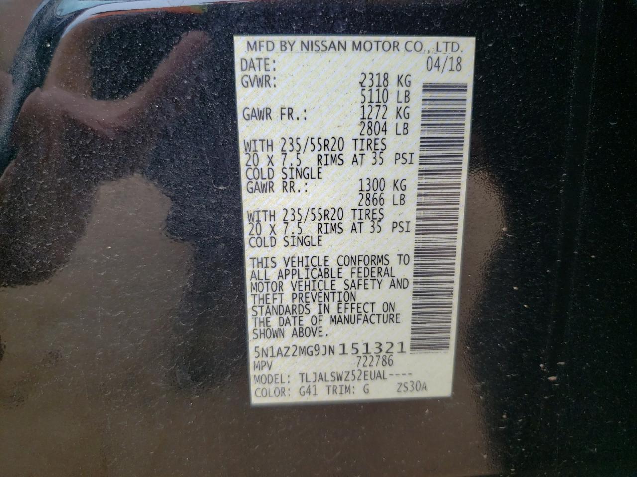 Photo 11 VIN: 5N1AZ2MG9JN151321 - NISSAN MURANO 