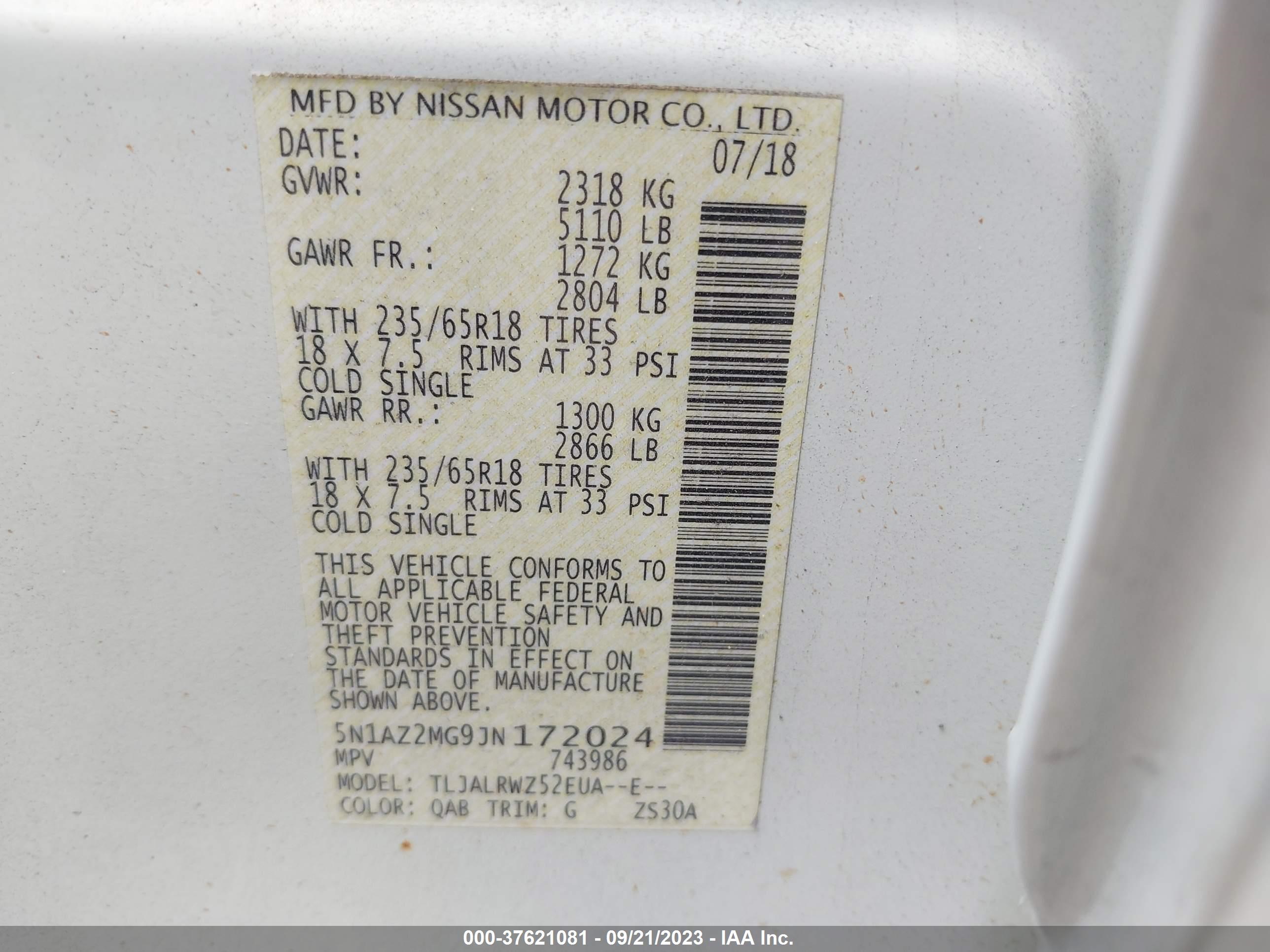 Photo 8 VIN: 5N1AZ2MG9JN172024 - NISSAN MURANO 