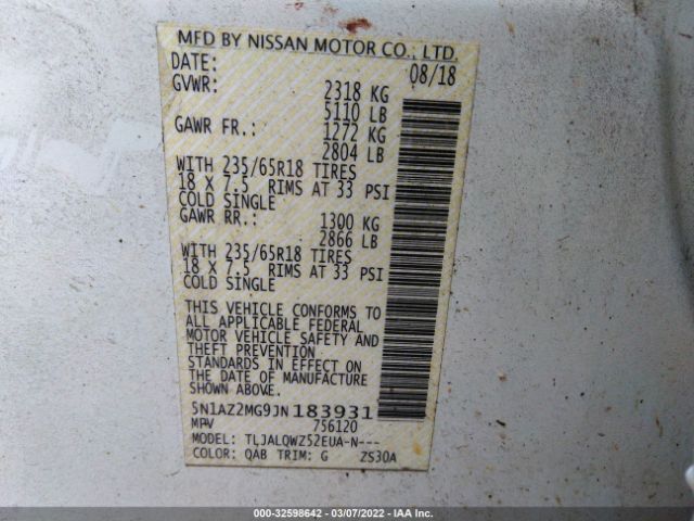 Photo 8 VIN: 5N1AZ2MG9JN183931 - NISSAN MURANO 