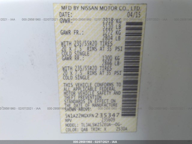 Photo 8 VIN: 5N1AZ2MGXFN235347 - NISSAN MURANO 