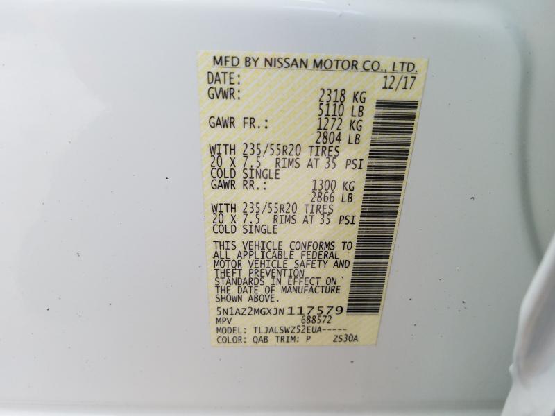 Photo 9 VIN: 5N1AZ2MGXJN117579 - NISSAN MURANO S 