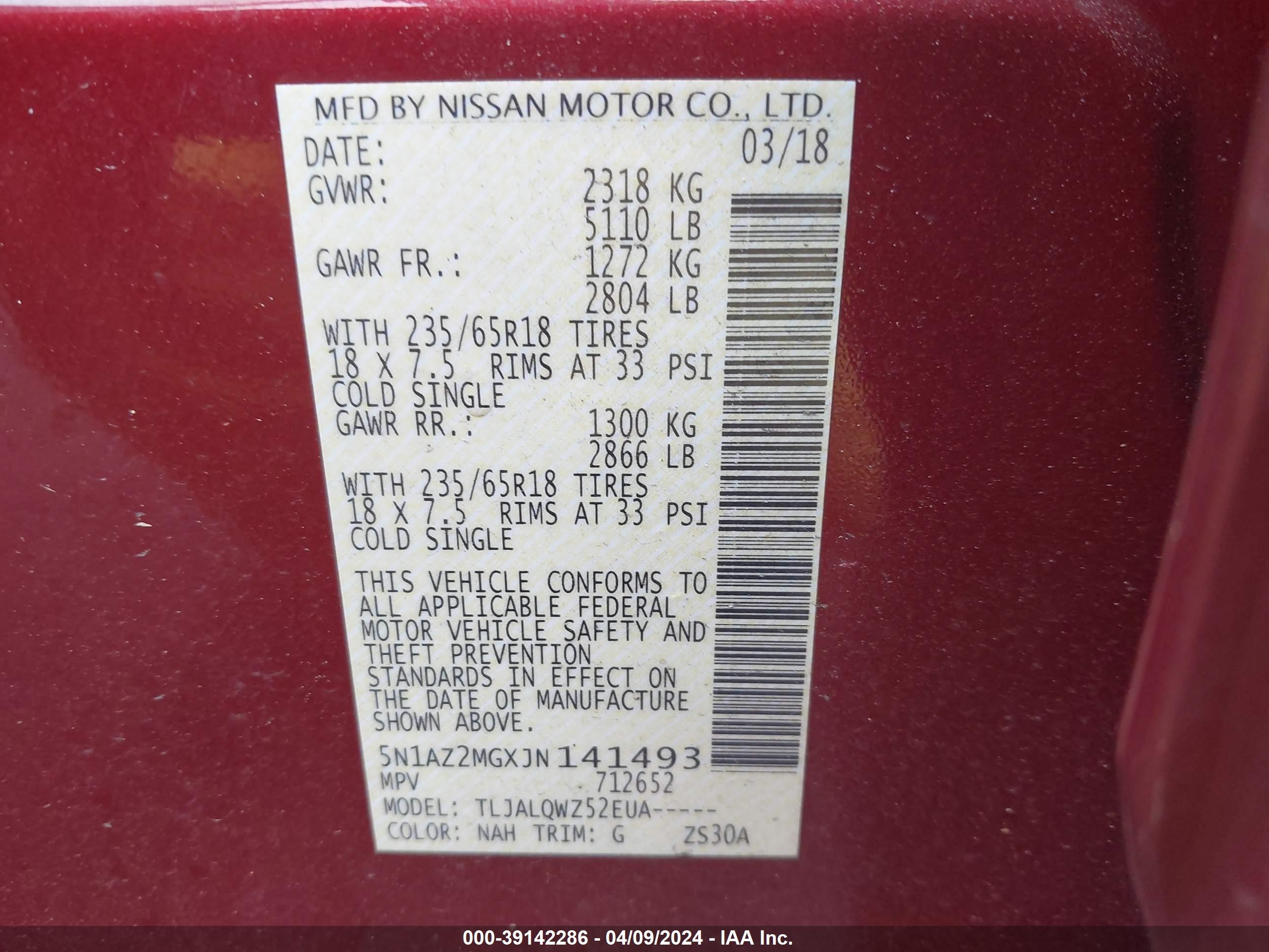 Photo 8 VIN: 5N1AZ2MGXJN141493 - NISSAN MURANO 