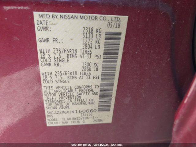 Photo 8 VIN: 5N1AZ2MGXJN160660 - NISSAN MURANO 