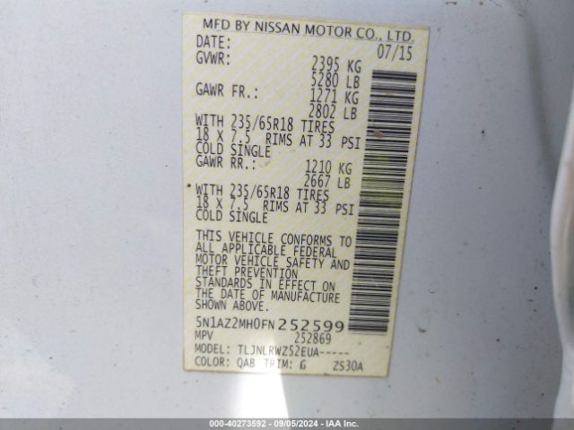 Photo 8 VIN: 5N1AZ2MH0FN252599 - NISSAN MURANO 