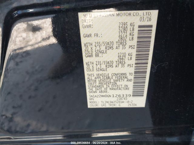 Photo 8 VIN: 5N1AZ2MH0GN126339 - NISSAN MURANO 