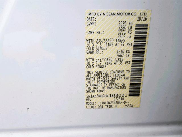 Photo 9 VIN: 5N1AZ2MH0HN108022 - NISSAN MURANO S 