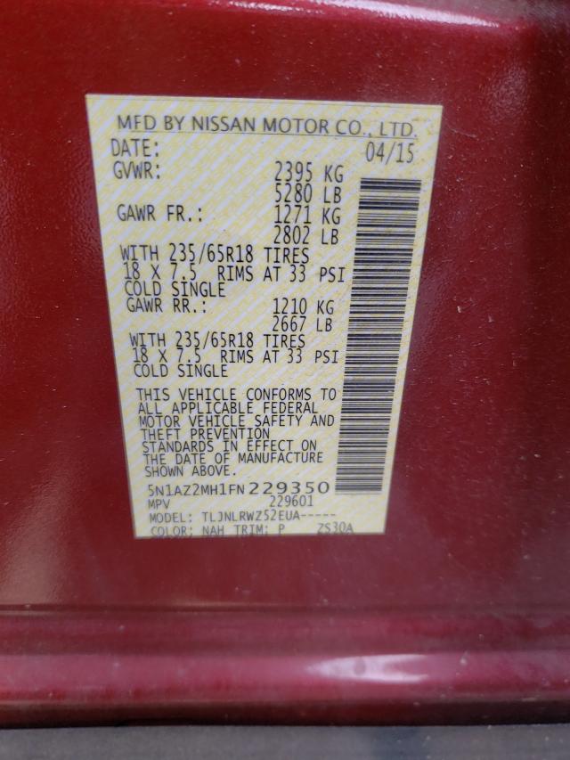 Photo 9 VIN: 5N1AZ2MH1FN229350 - NISSAN MURANO S 