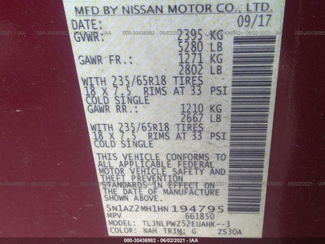 Photo 8 VIN: 5N1AZ2MH1HN194795 - NISSAN MURANO 