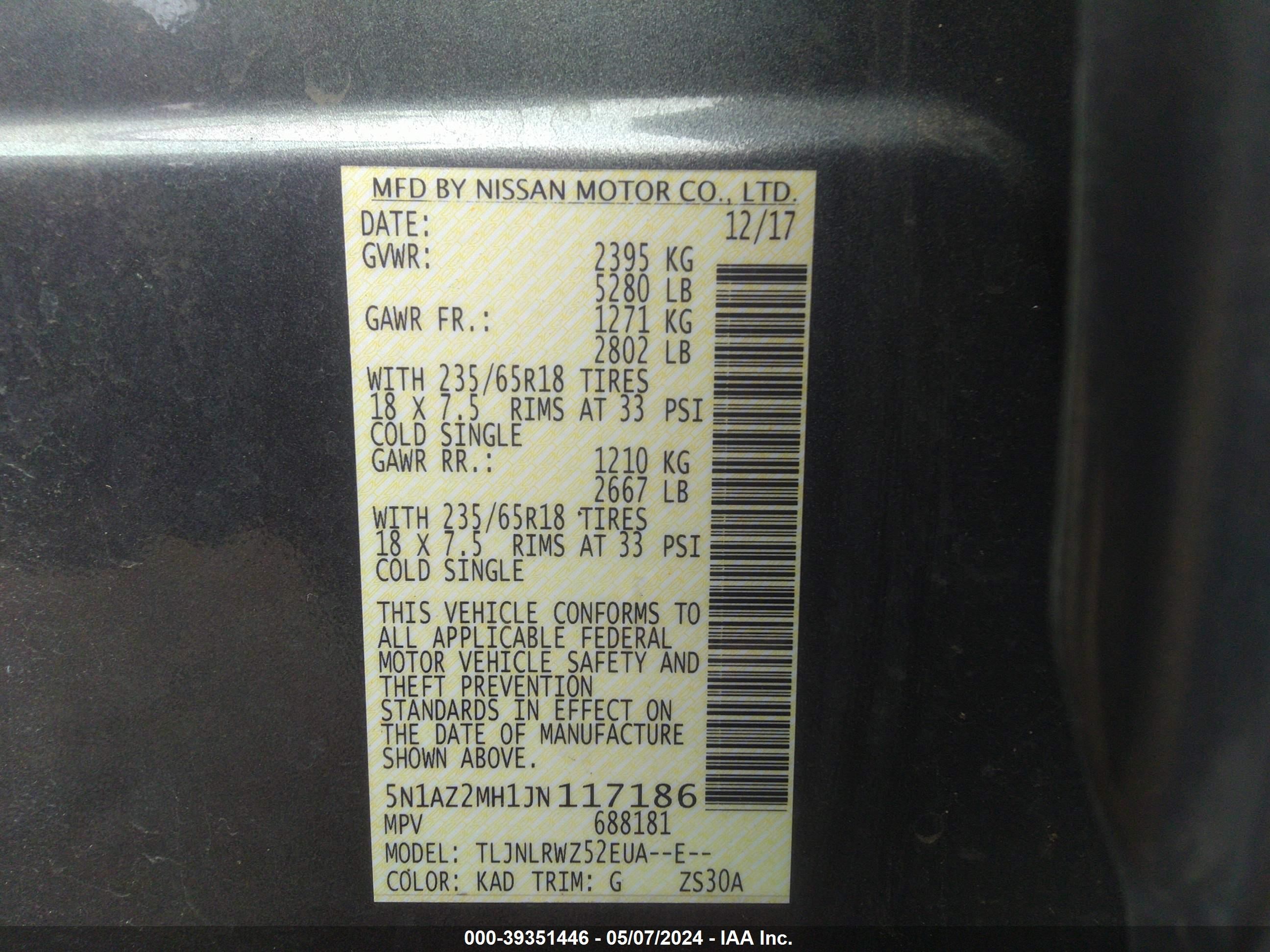 Photo 8 VIN: 5N1AZ2MH1JN117186 - NISSAN MURANO 