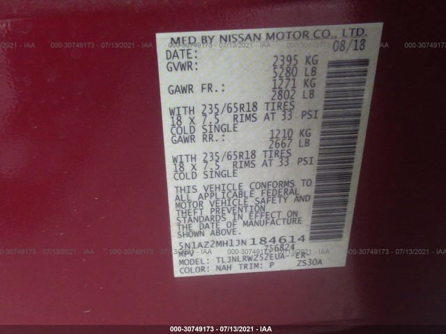 Photo 8 VIN: 5N1AZ2MH1JN184614 - NISSAN MURANO 