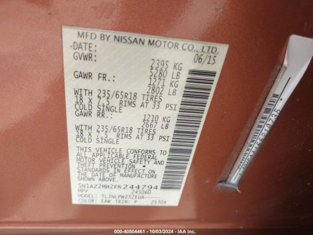 Photo 8 VIN: 5N1AZ2MH2FN244794 - NISSAN MURANO 