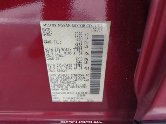 Photo 8 VIN: 5N1AZ2MH3FN216406 - NISSAN MURANO 