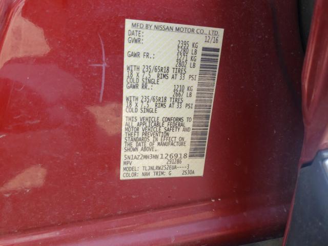 Photo 9 VIN: 5N1AZ2MH3HN126918 - NISSAN MURANO S 