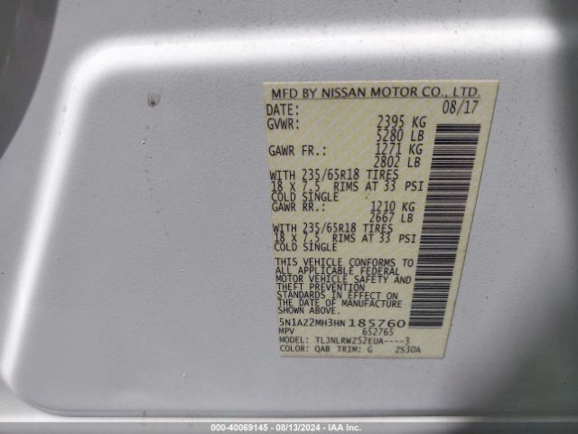 Photo 8 VIN: 5N1AZ2MH3HN185760 - NISSAN MURANO 