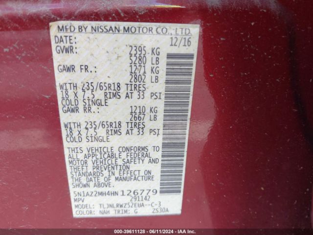 Photo 8 VIN: 5N1AZ2MH4HN126779 - NISSAN MURANO 