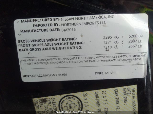 Photo 8 VIN: 5N1AZ2MH5GN138356 - NISSAN MURANO 