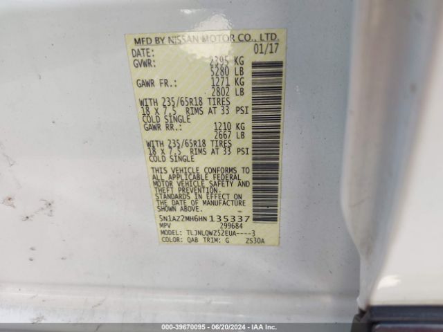 Photo 8 VIN: 5N1AZ2MH6HN135337 - NISSAN MURANO 