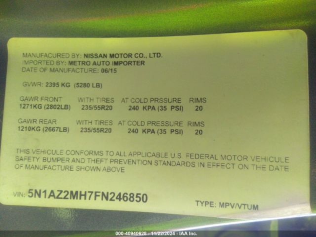 Photo 8 VIN: 5N1AZ2MH7FN246850 - NISSAN MURANO 