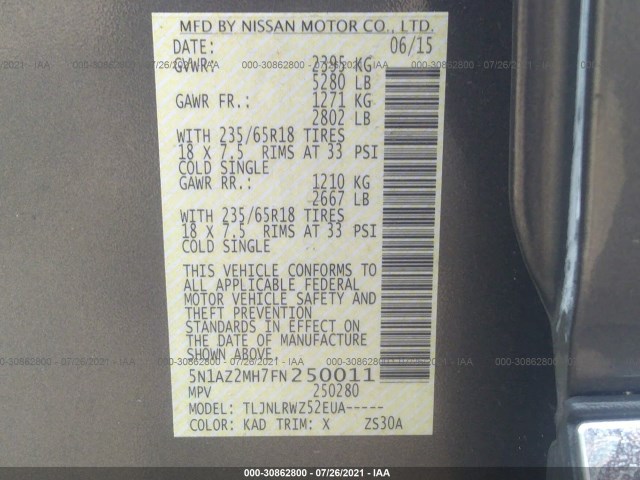 Photo 8 VIN: 5N1AZ2MH7FN250011 - NISSAN MURANO 