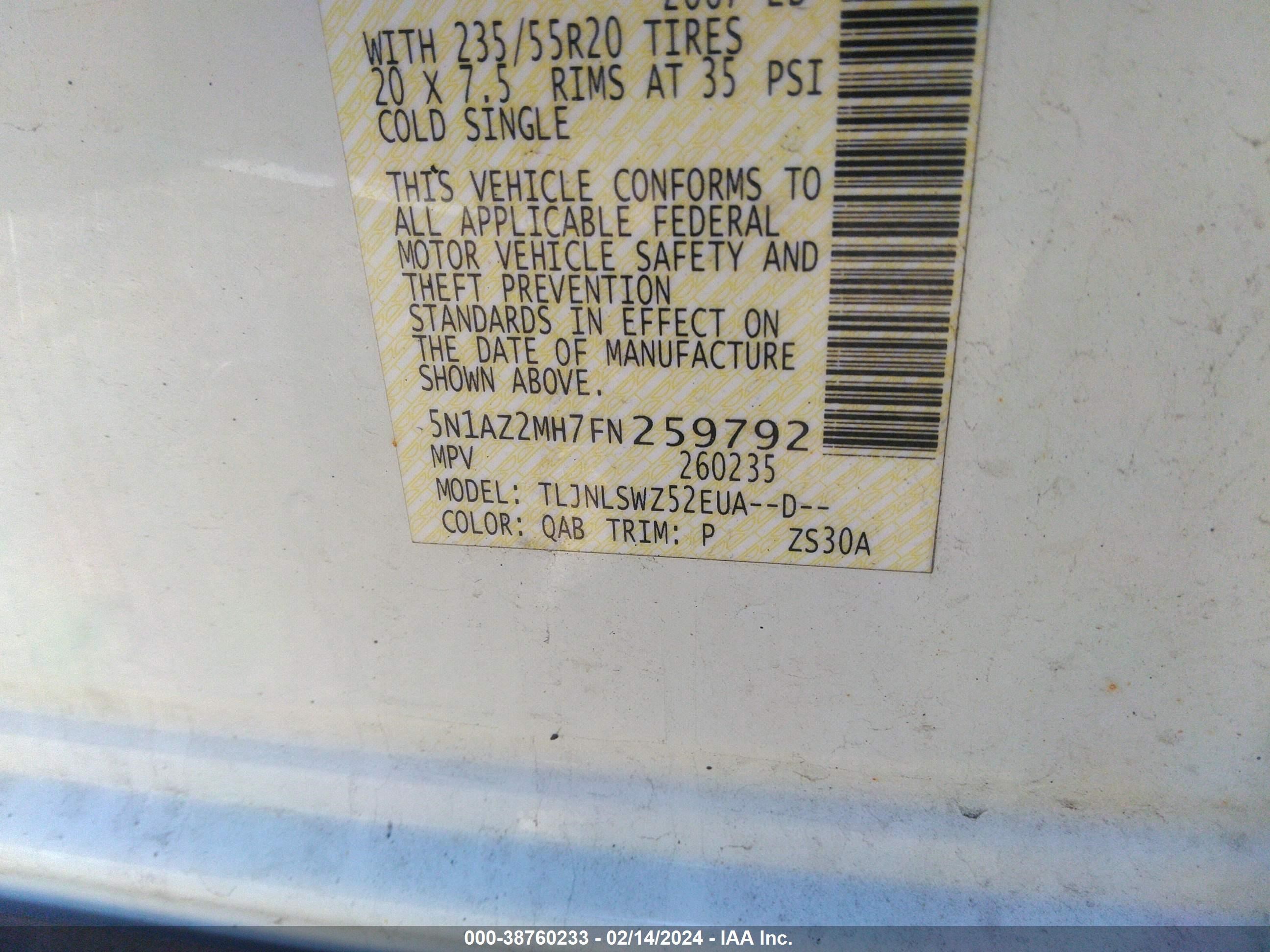 Photo 8 VIN: 5N1AZ2MH7FN259792 - NISSAN MURANO 