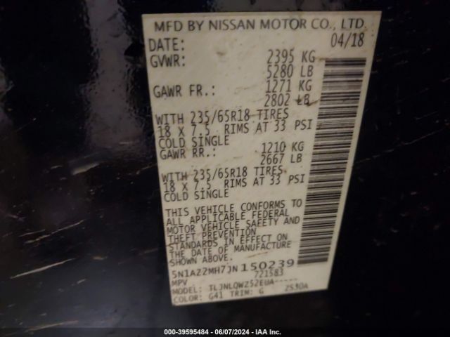 Photo 8 VIN: 5N1AZ2MH7JN150239 - NISSAN MURANO 