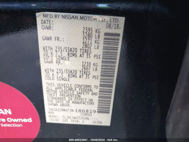 Photo 8 VIN: 5N1AZ2MH7JN186819 - NISSAN MURANO 