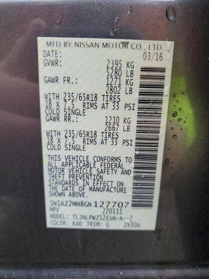 Photo 12 VIN: 5N1AZ2MH8GN127707 - NISSAN MURANO 