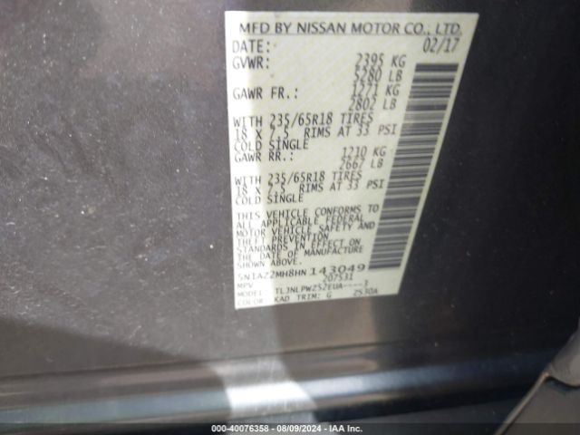 Photo 8 VIN: 5N1AZ2MH8HN143049 - NISSAN MURANO 