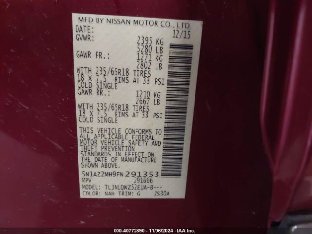 Photo 8 VIN: 5N1AZ2MH9FN291353 - NISSAN MURANO 