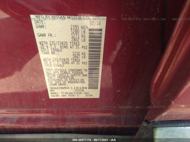 Photo 8 VIN: 5N1AZ2MH9GN118188 - NISSAN MURANO 