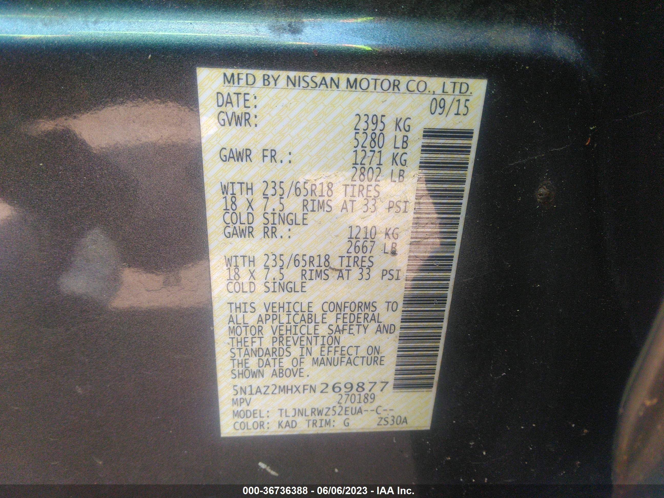 Photo 8 VIN: 5N1AZ2MHXFN269877 - NISSAN MURANO 