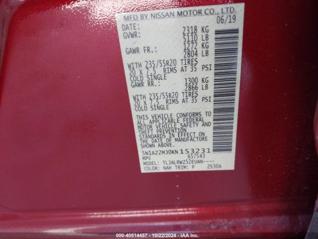 Photo 8 VIN: 5N1AZ2MJ0KN153231 - NISSAN MURANO 