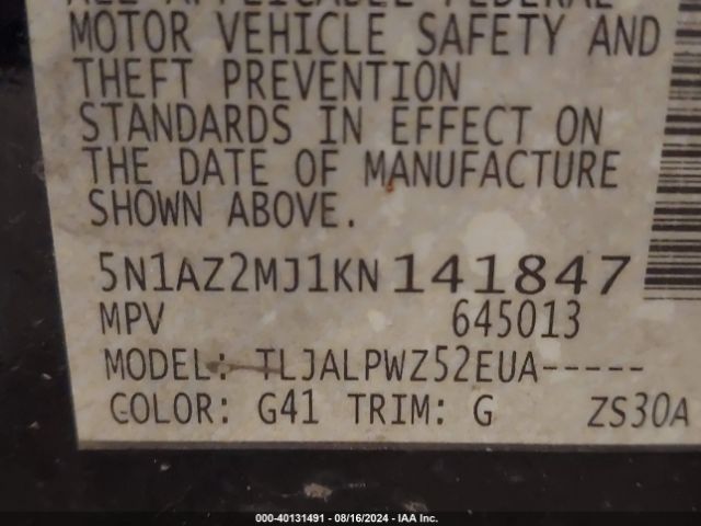 Photo 8 VIN: 5N1AZ2MJ1KN141847 - NISSAN MURANO 