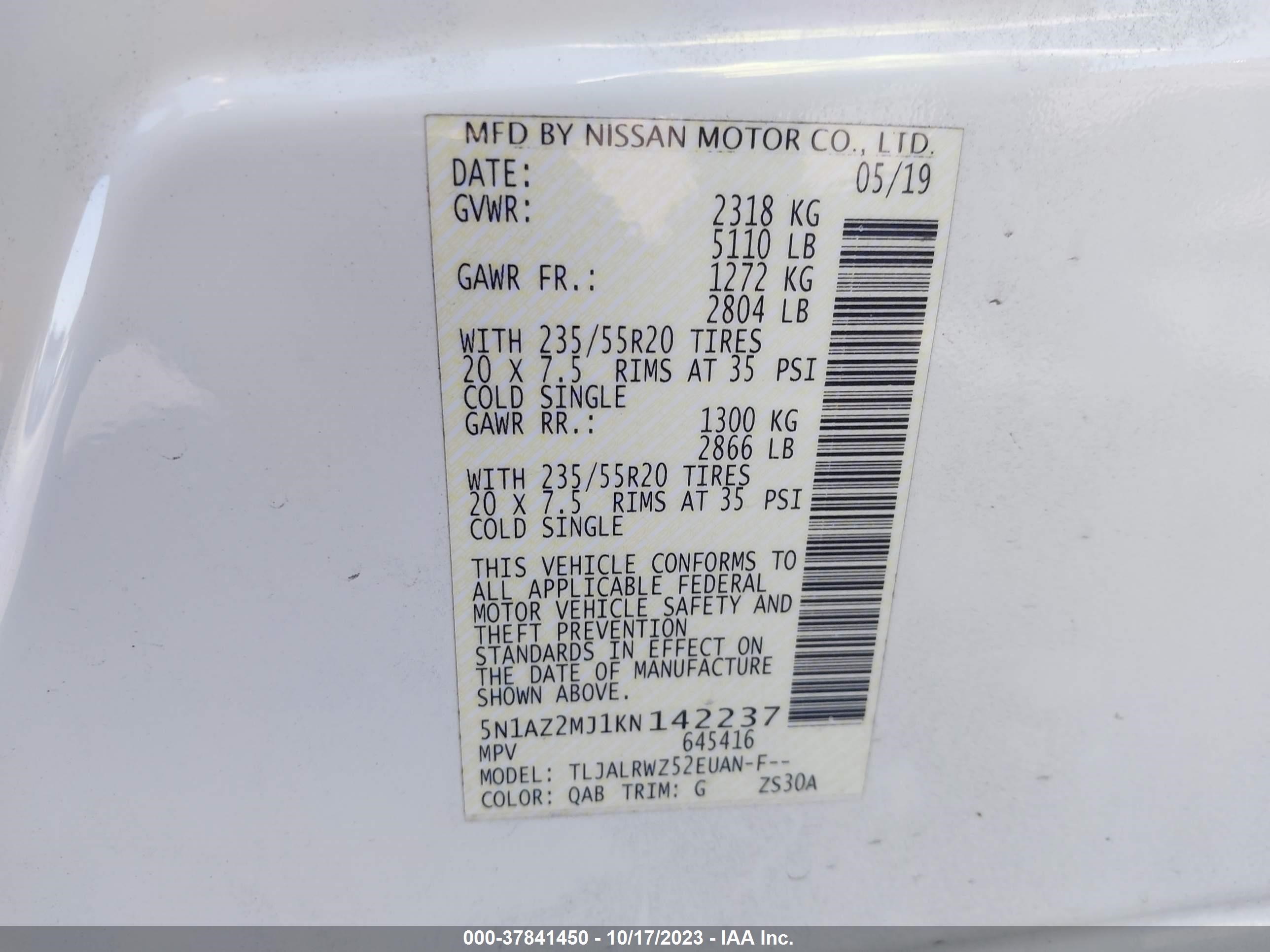 Photo 8 VIN: 5N1AZ2MJ1KN142237 - NISSAN MURANO 