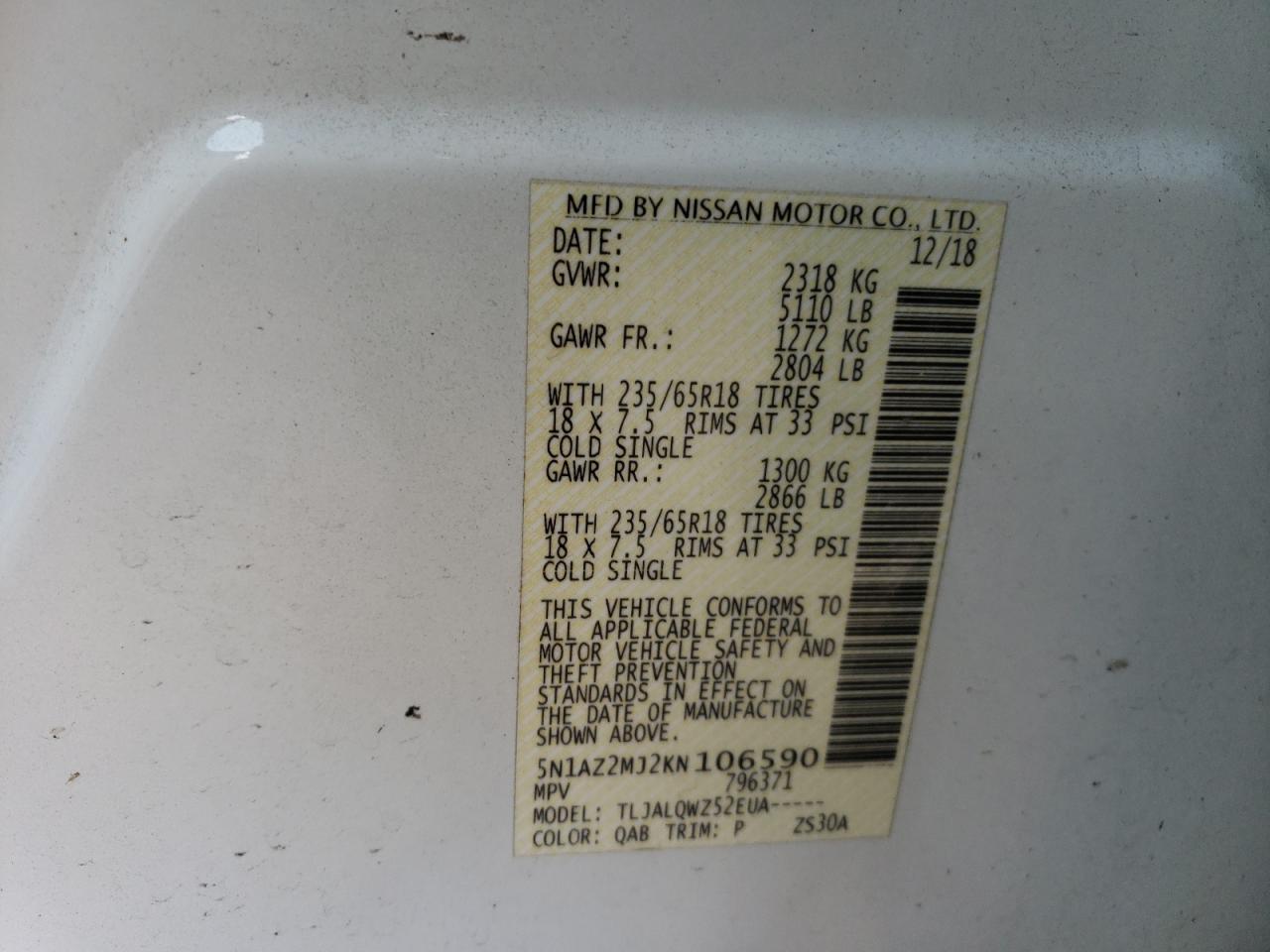 Photo 12 VIN: 5N1AZ2MJ2KN106590 - NISSAN MURANO 