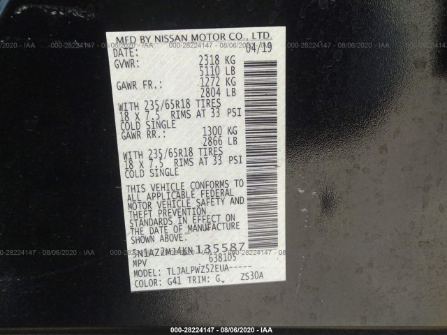 Photo 8 VIN: 5N1AZ2MJ4KN135587 - NISSAN MURANO 