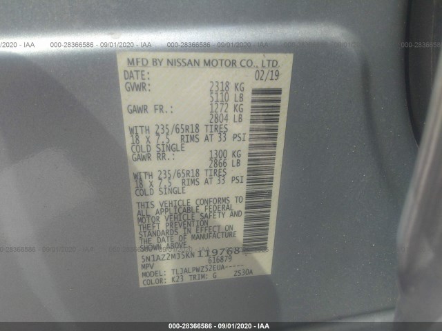 Photo 8 VIN: 5N1AZ2MJ5KN119768 - NISSAN MURANO 